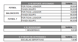 TARIFA DEPORTES